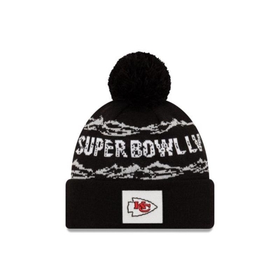 Black Kansas City Chiefs Hat - New Era NFL Super Bowl LV Pom Knit Beanie USA7954802